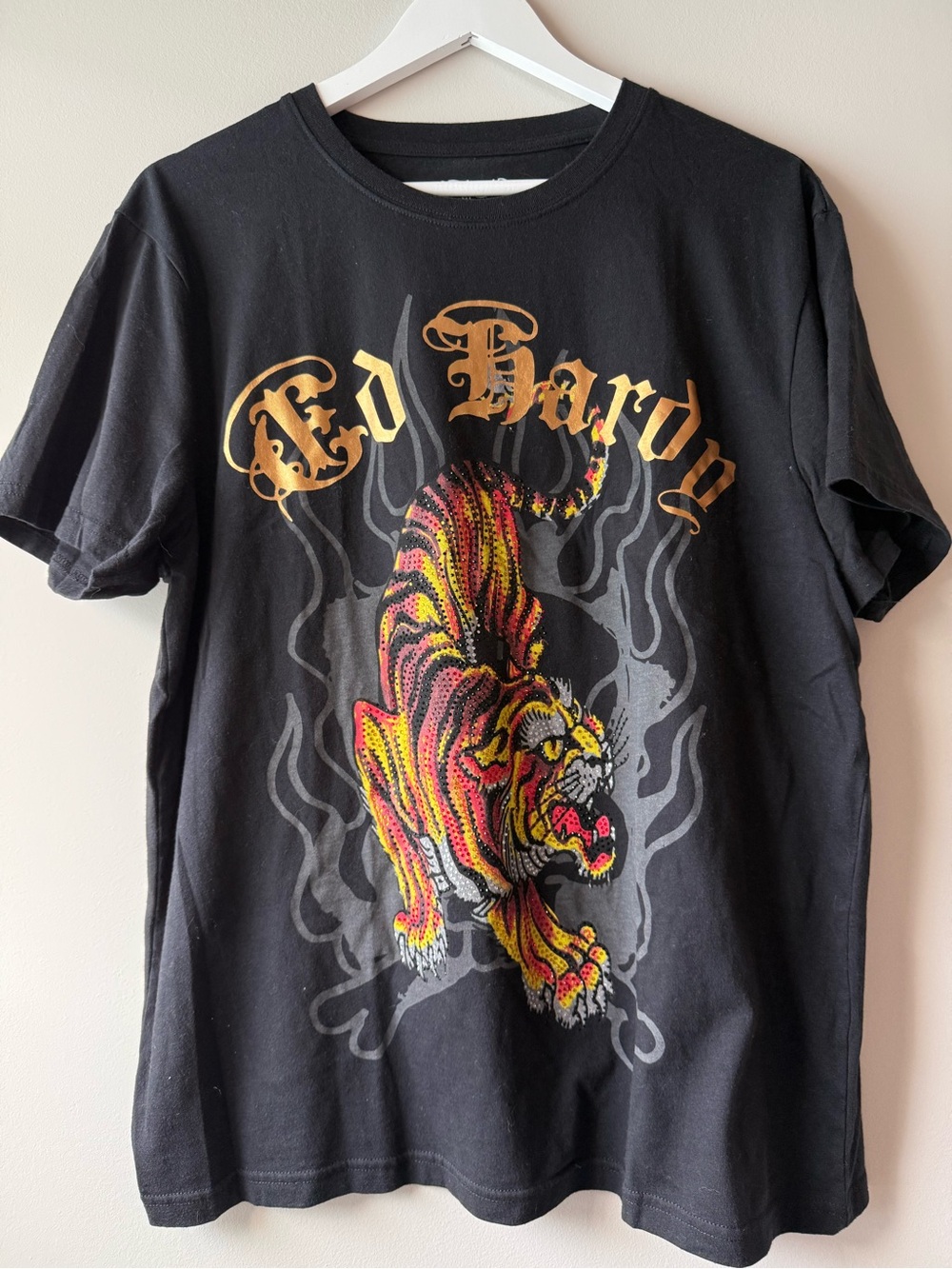 Ed Hardy Black Rhinestone Tiger Graphic T-Shirt XL
